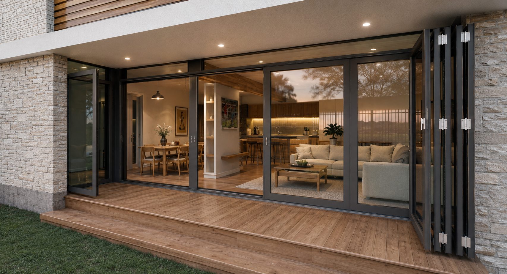 Bifold doors opening onto living space, rendering